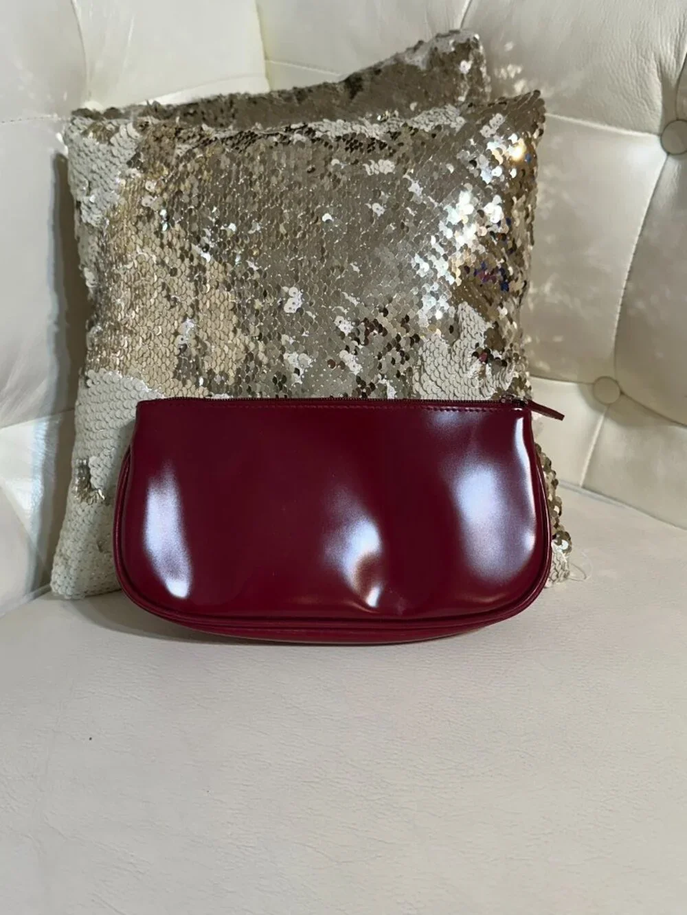 Vintage Clinique Cranberry Burgundy Embossed Patent Makeup Cosmetic Bag Pouch Y2